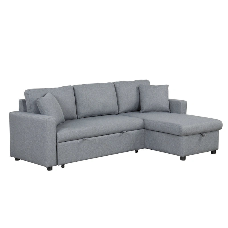 L-Shaped Sleeper Sectional Sofa with Chaise Storage - Gray