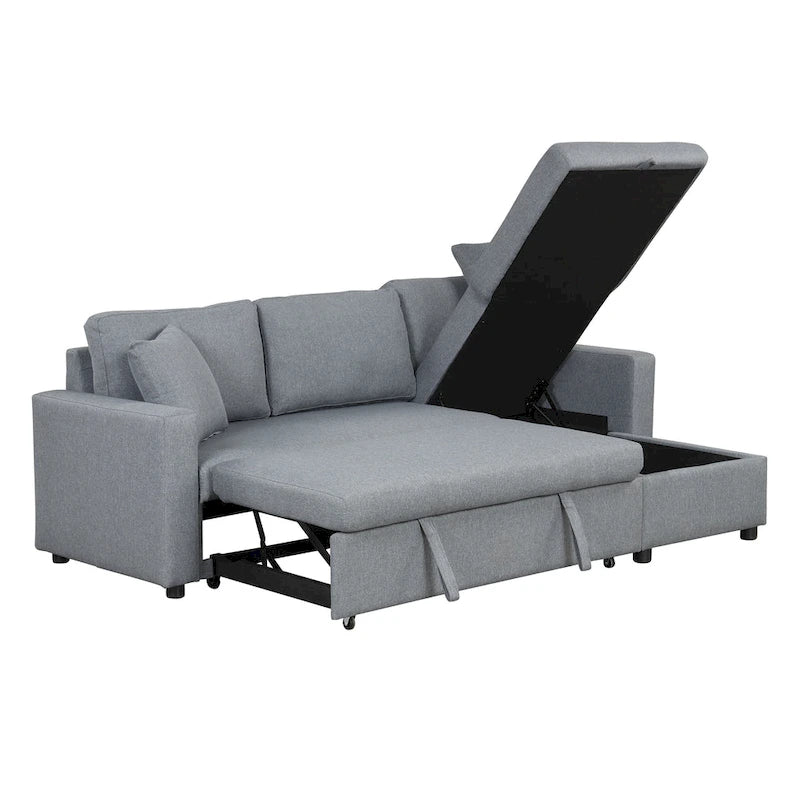 L-Shaped Sleeper Sectional Sofa with Chaise Storage - Gray