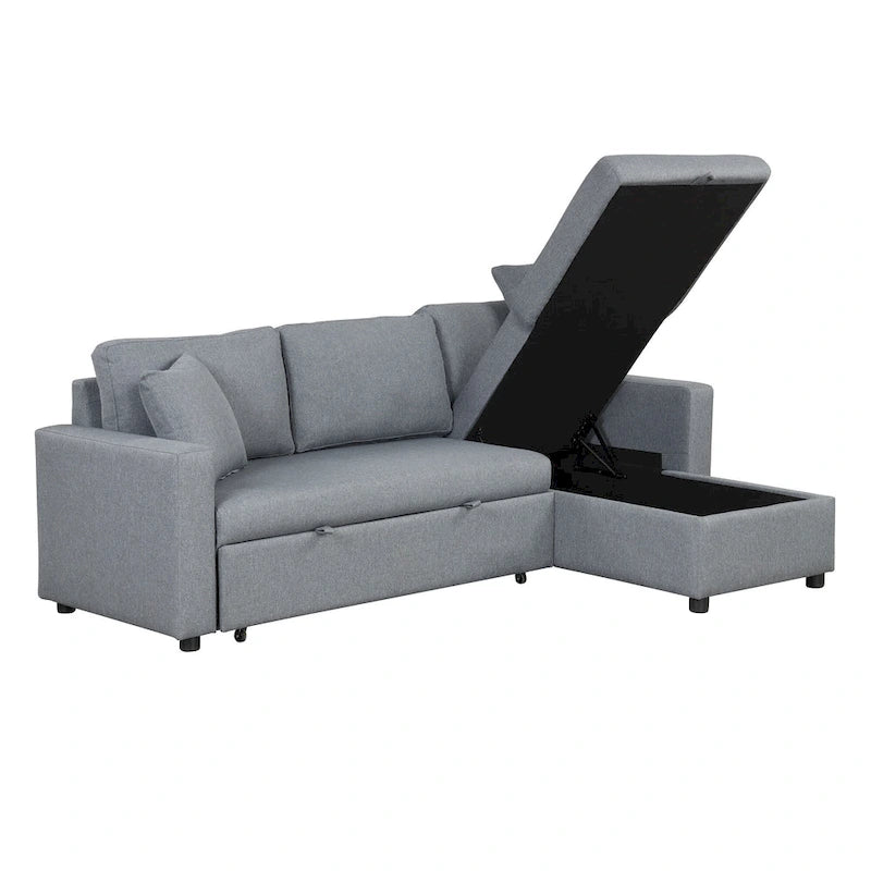 L-Shaped Sleeper Sectional Sofa with Chaise Storage - Gray