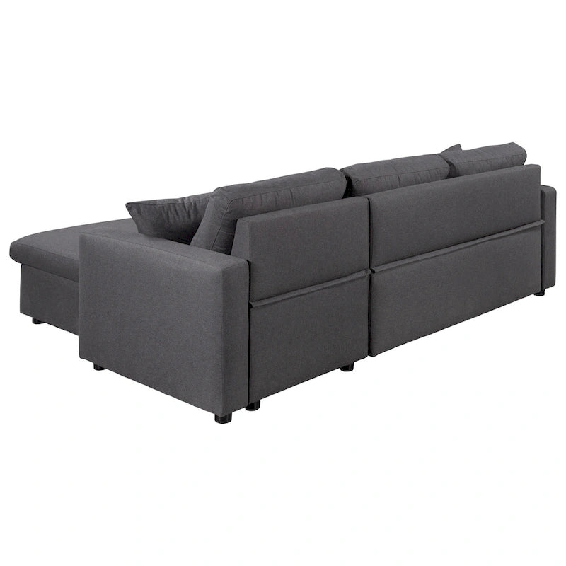 L-Shaped Sleeper Sectional Sofa with Chaise Storage - Gray