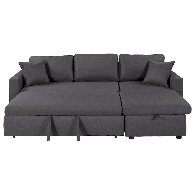 L-Shaped Sleeper Sectional Sofa with Chaise Storage - Gray