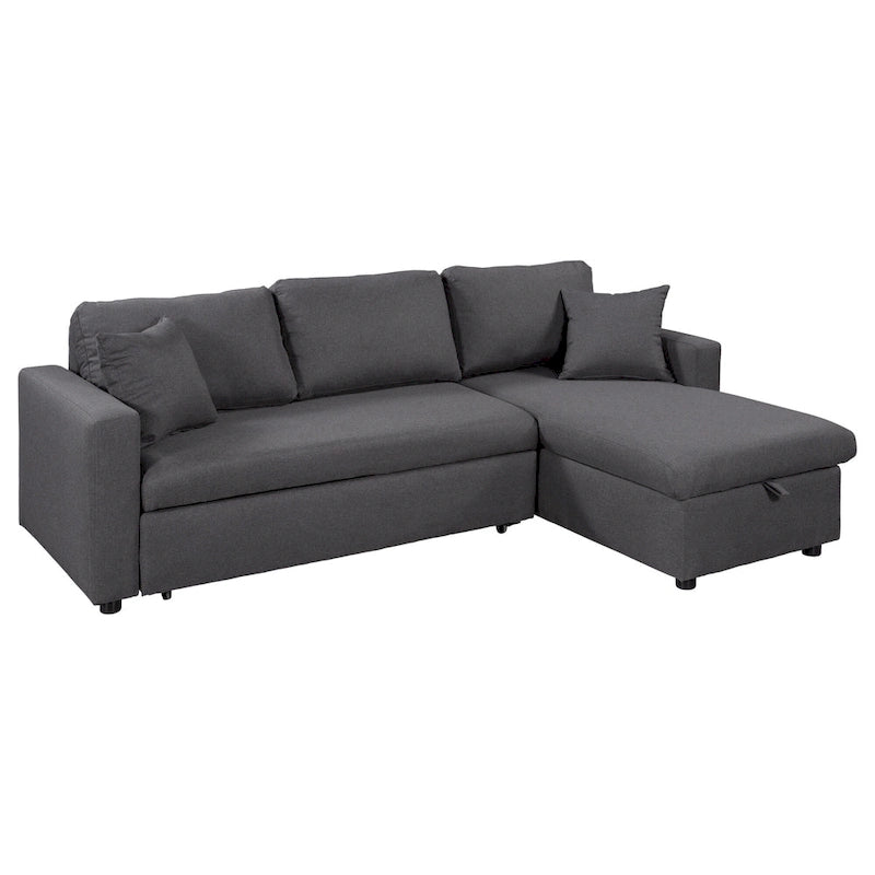 L-Shaped Sleeper Sectional Sofa with Chaise Storage - Gray