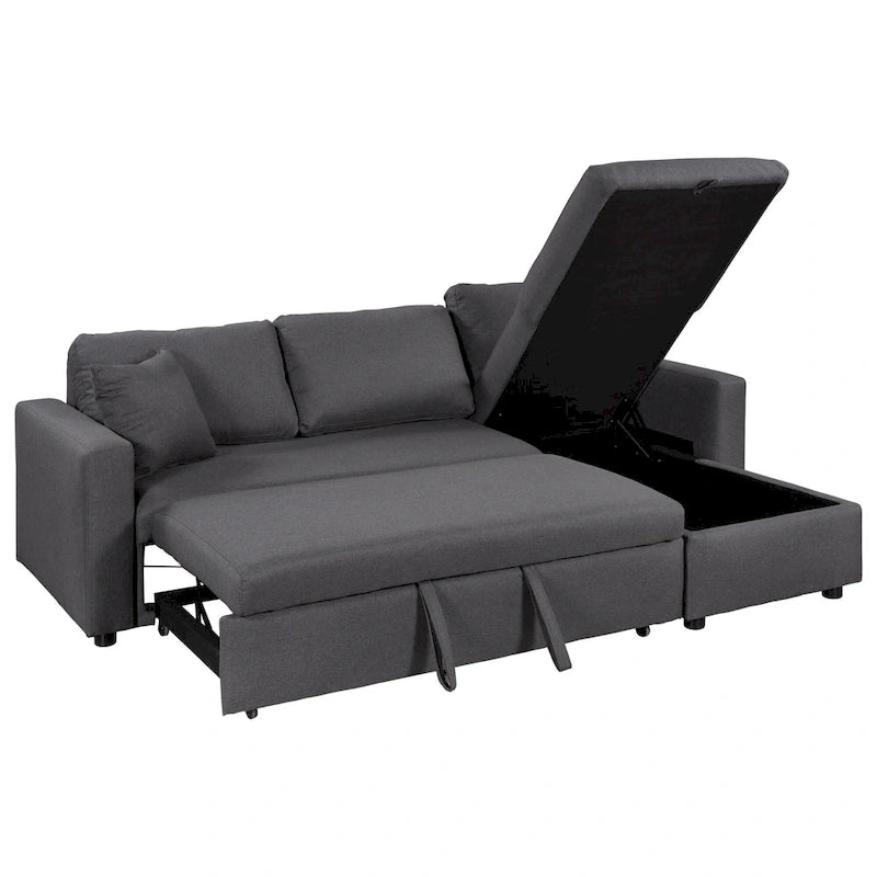 L-Shaped Sleeper Sectional Sofa with Chaise Storage - Gray