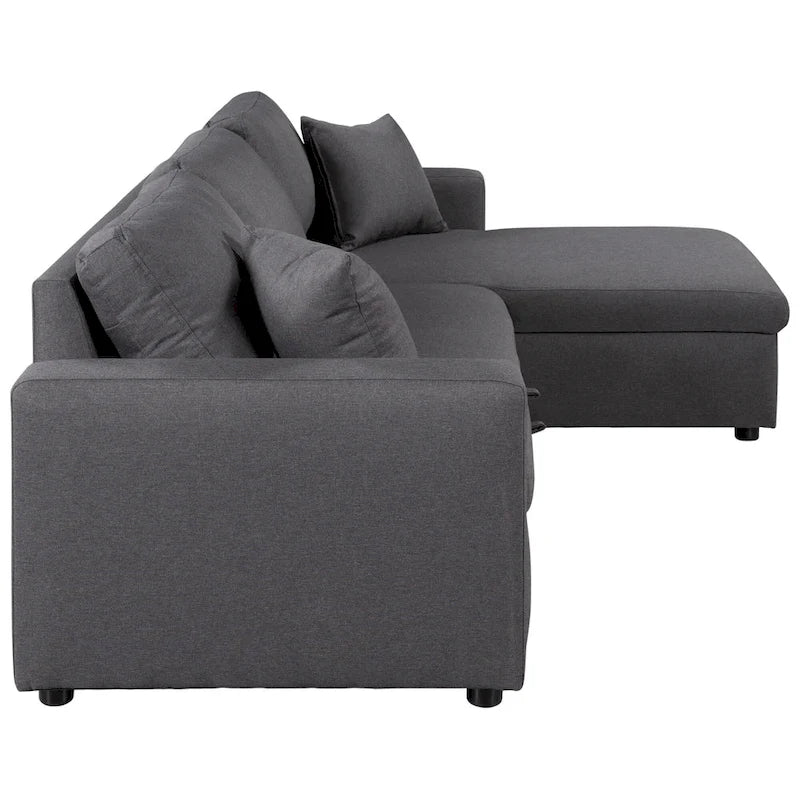 L-Shaped Sleeper Sectional Sofa with Chaise Storage - Gray