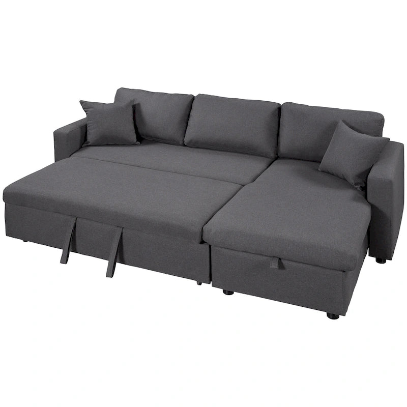L-Shaped Sleeper Sectional Sofa with Chaise Storage - Gray