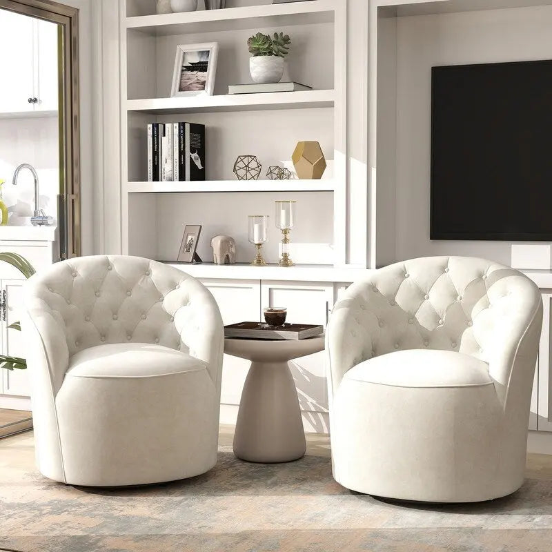 Velvet 360 Swivel Barrel Chair with Button Tufted Back - Set of 2