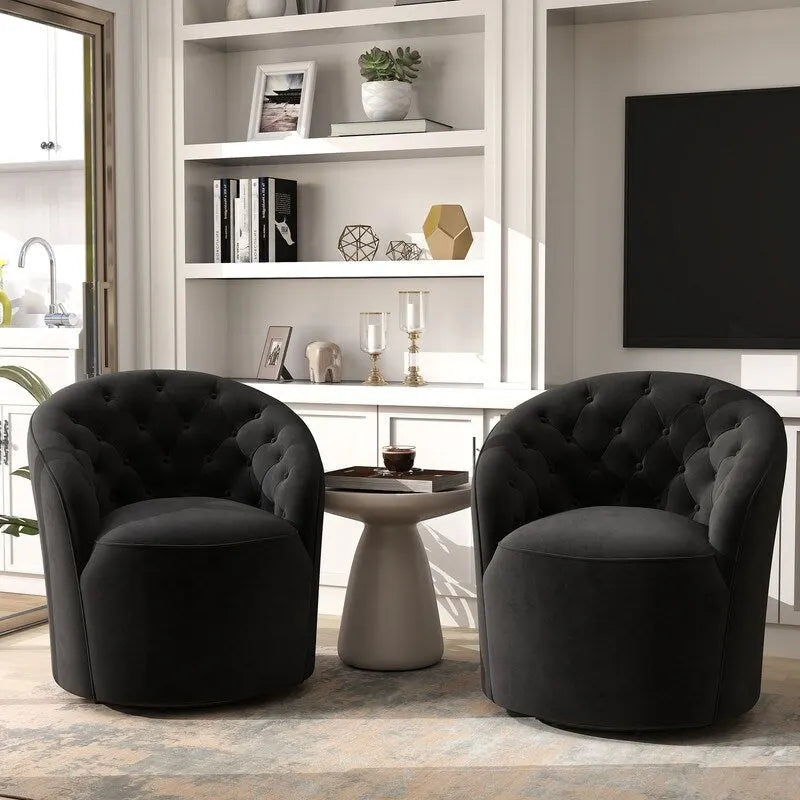 Velvet 360 Swivel Barrel Chair with Button Tufted Back - Set of 2