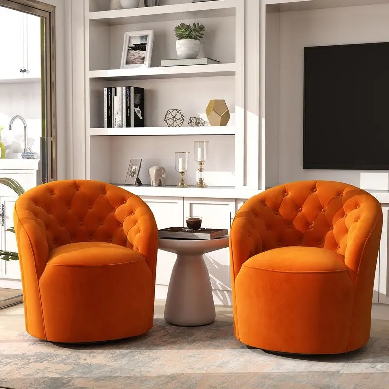 Velvet 360 Swivel Barrel Chair with Button Tufted Back - Set of 2