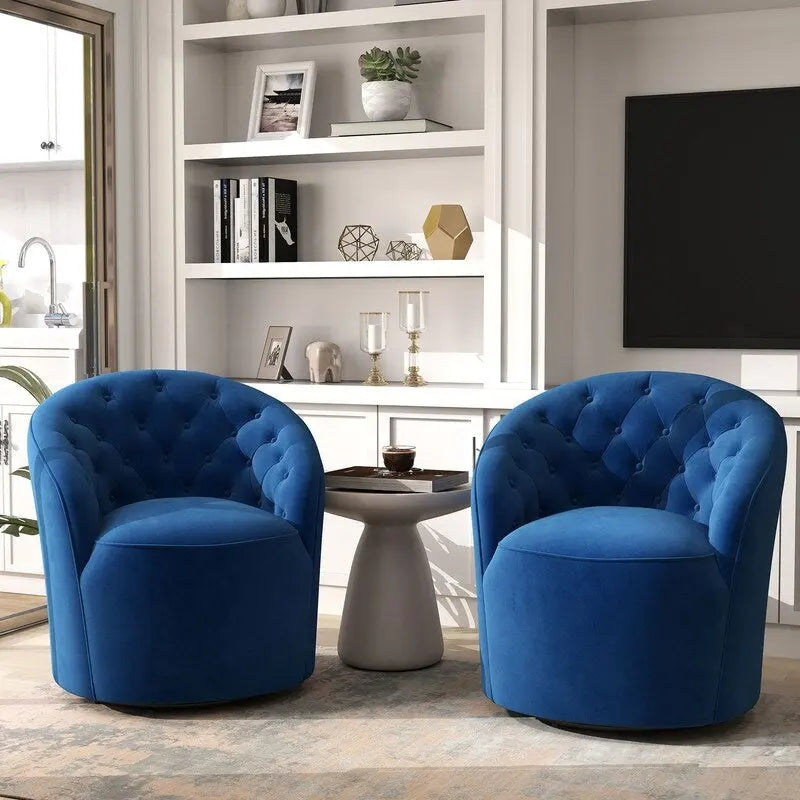 Velvet 360 Swivel Barrel Chair with Button Tufted Back - Set of 2