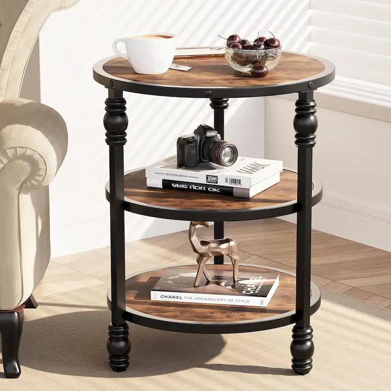 End Table 3-Tier Round Side Table Living Room Accent Table