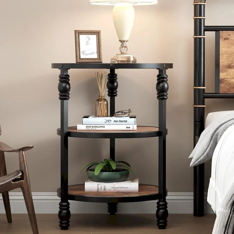 3-Tier Round End Table - Vintage Style Wood Grain Accent Table