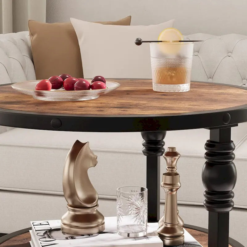 3-Tier Round End Table - Vintage Style Wood Grain Accent Table