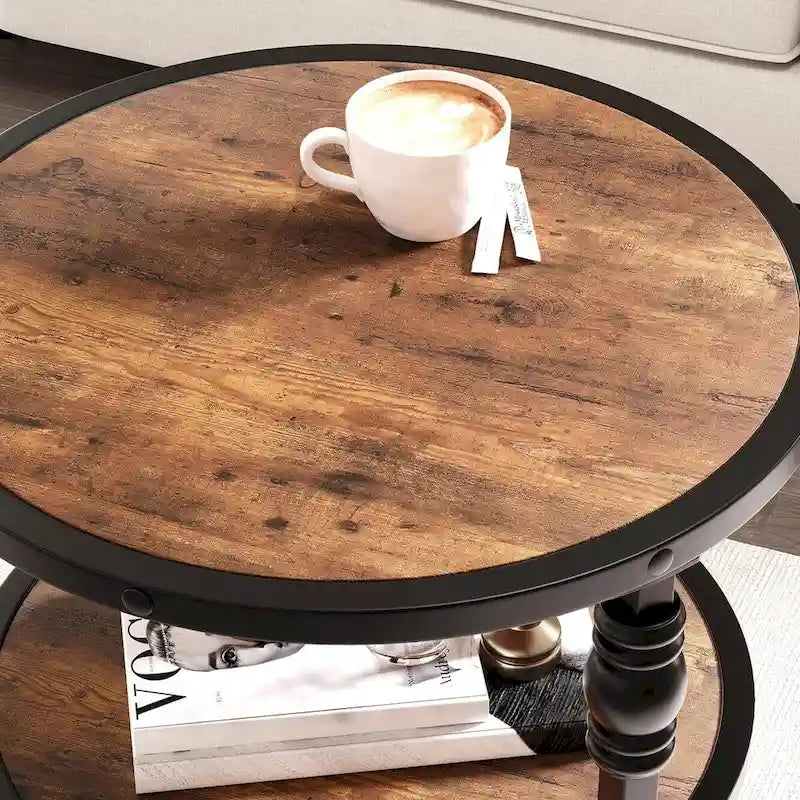 3-Tier Round End Table - Vintage Style Wood Grain Accent Table