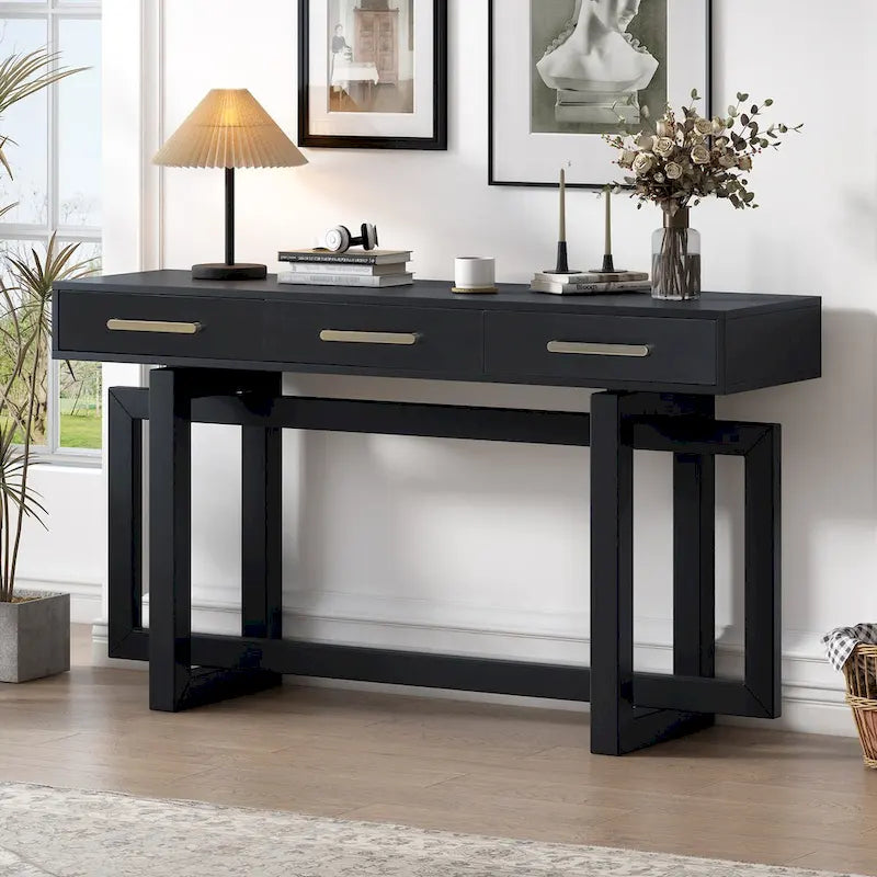 Extra Long Console Table with 3 Drawers and Bottom Shelf