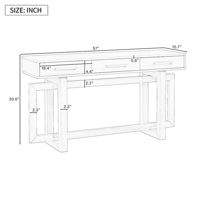 Extra Long Console Table with 3 Drawers and Bottom Shelf