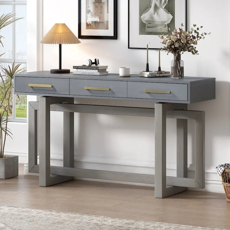 Extra Long Console Table with 3 Drawers and Bottom Shelf