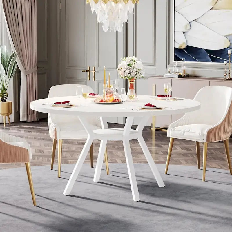 47" Modern Round Dining Table for 4 to 6 - White