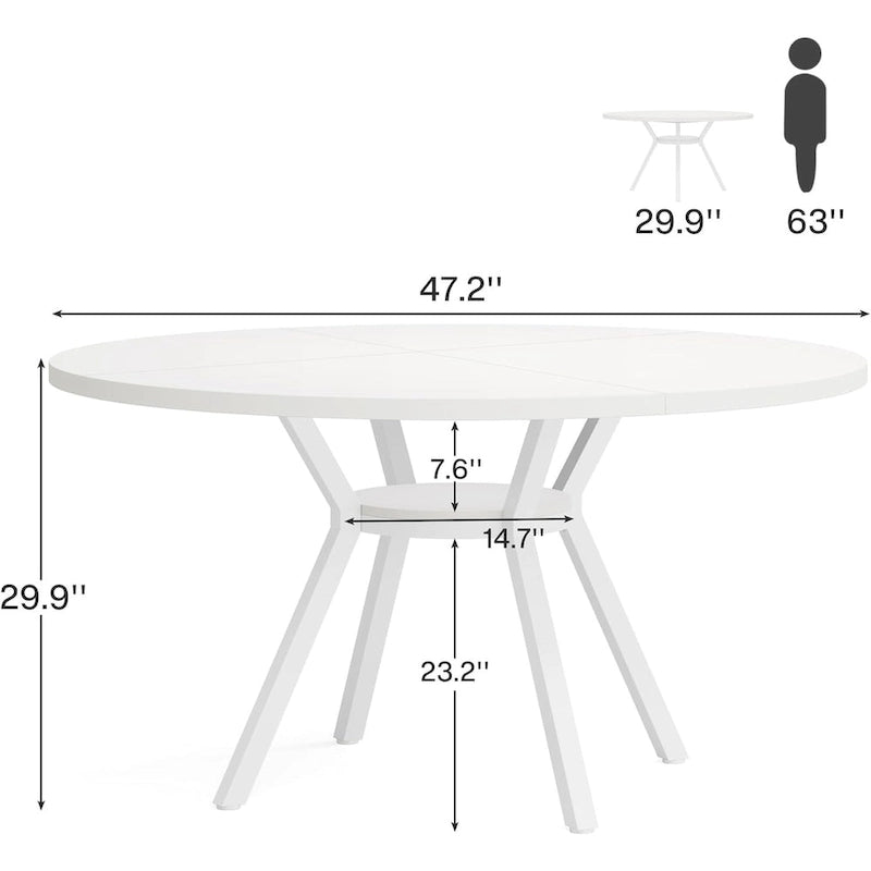 47" Modern Round Dining Table for 4 to 6 - White