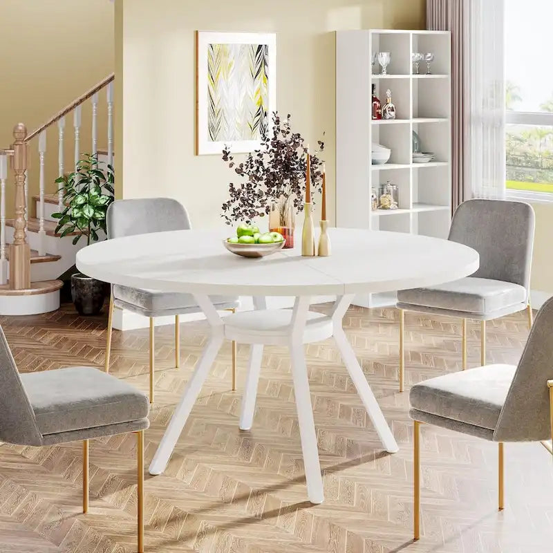 47" Modern Round Dining Table for 4 to 6 - White