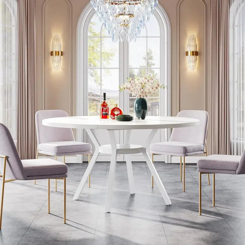 47" Modern Round Dining Table for 4 to 6 - White
