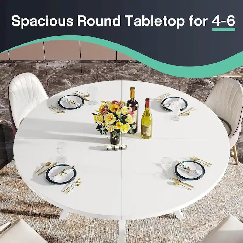 47" Modern Round Dining Table for 4 to 6 - White