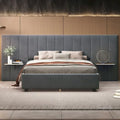 Upholstered Platform Bed with Oversized Headboard and Side Shelves