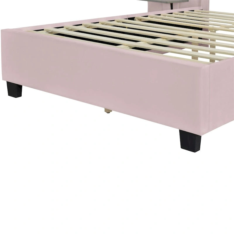 Upholstered Platform Bed with Oversized Headboard and Side Shelves