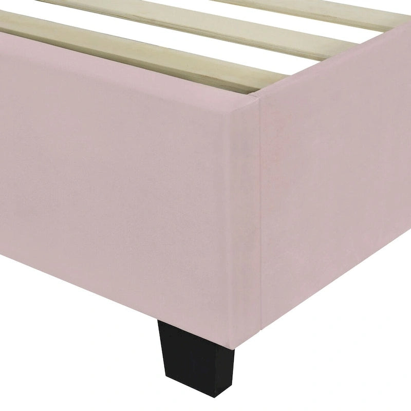 Upholstered Platform Bed with Oversized Headboard and Side Shelves